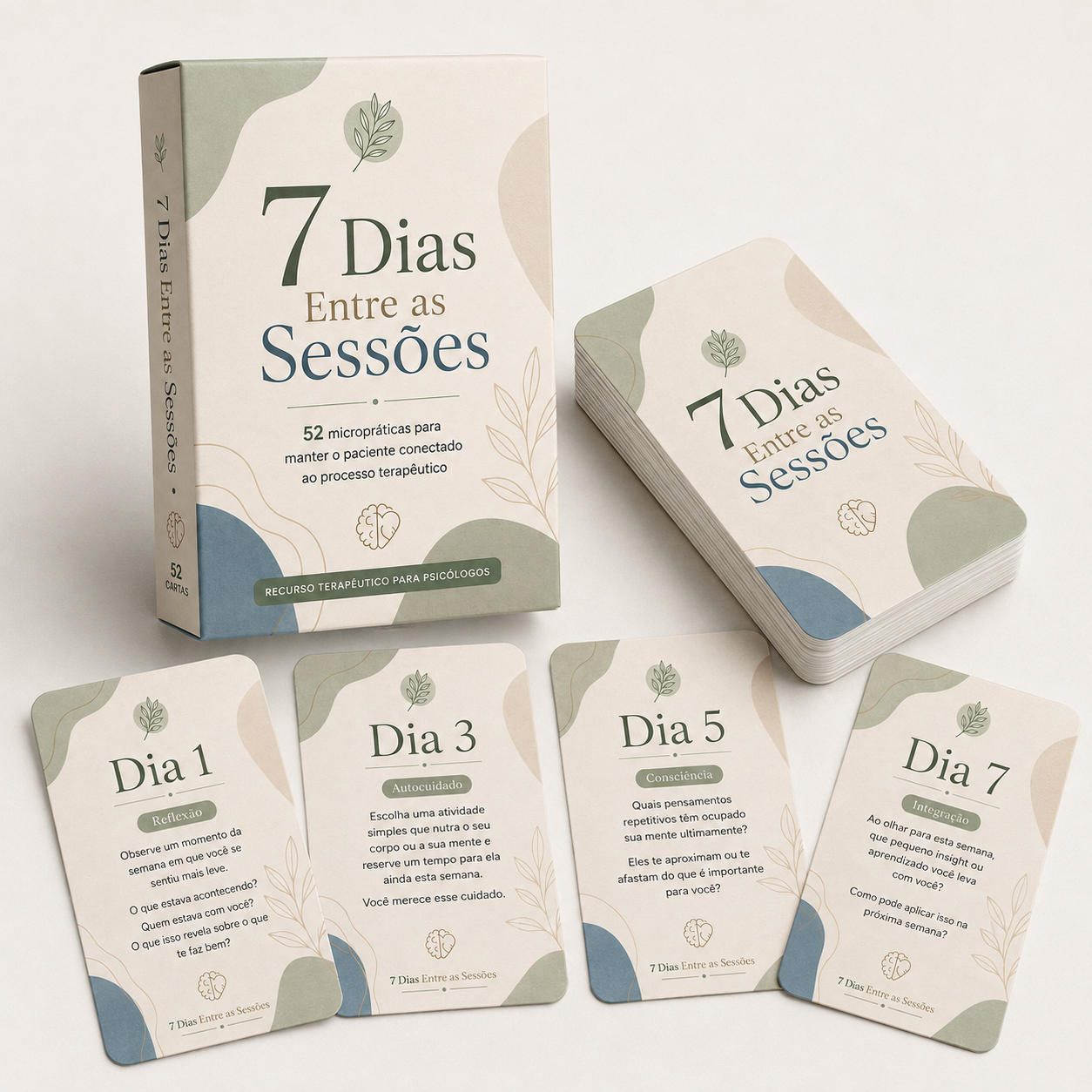 Caixa do baralho 7 Dias Entre as Sessões com várias cartas espalhadas